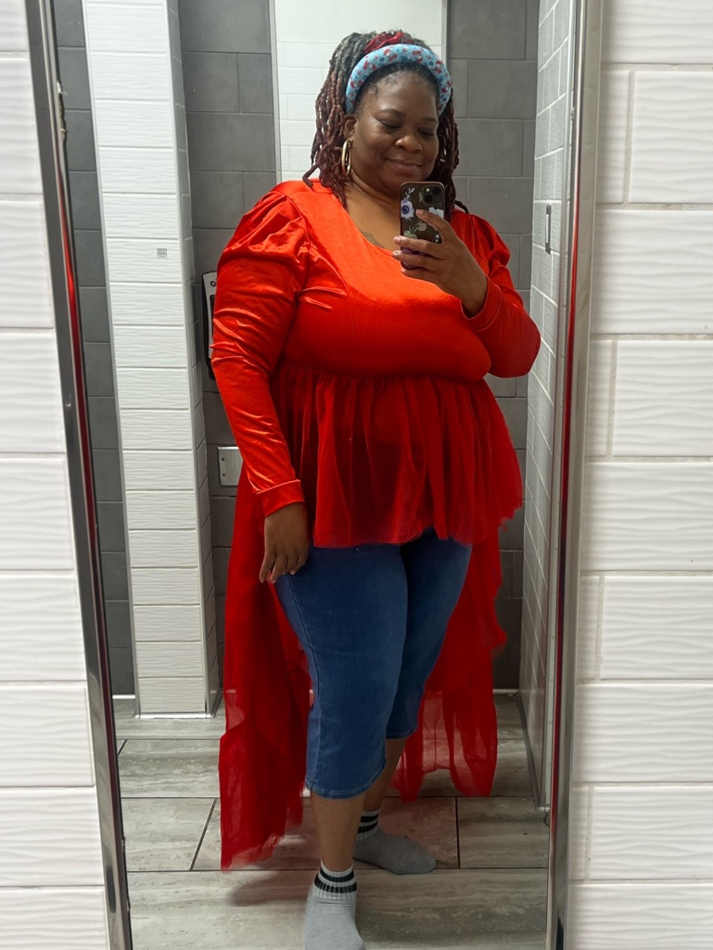 Red Hi-Low Satin and Tulle Women's Hi-Low Dress - Picture 11 of 12